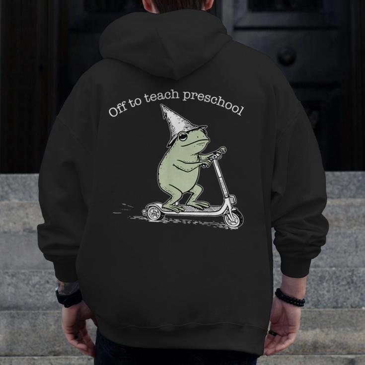 Off To Teach Preschool Pre-K Teacher Back To School Frog Men Zip Up Hoodie Back Print, funny design