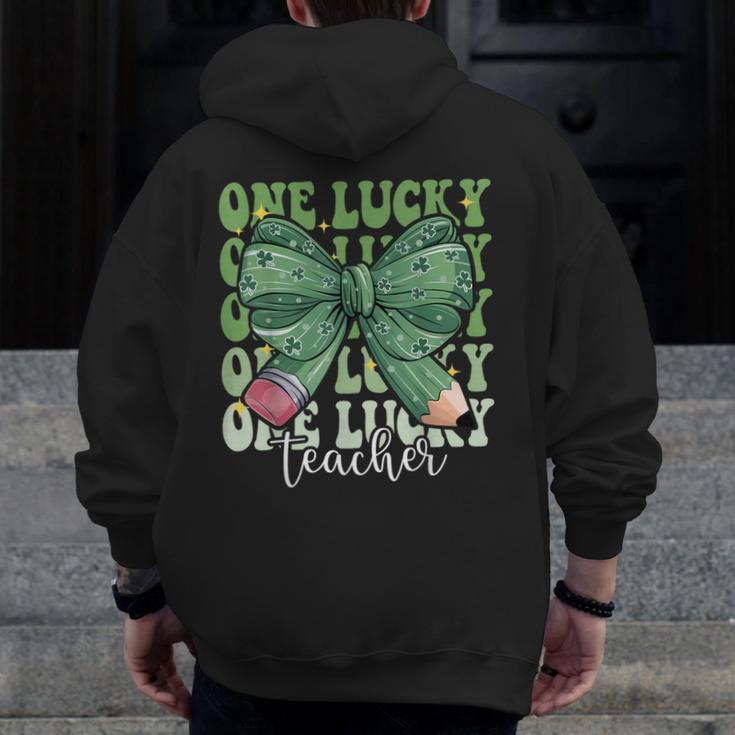 One Lucky Teacher Coquette Bow St Patricks Day Teacher Men Zip Up Hoodie Back Print, funny design One Lucky Teacher Coquette Bow St Patricks Day Teacher Men Zip Up Hoodie Back Print, funny design