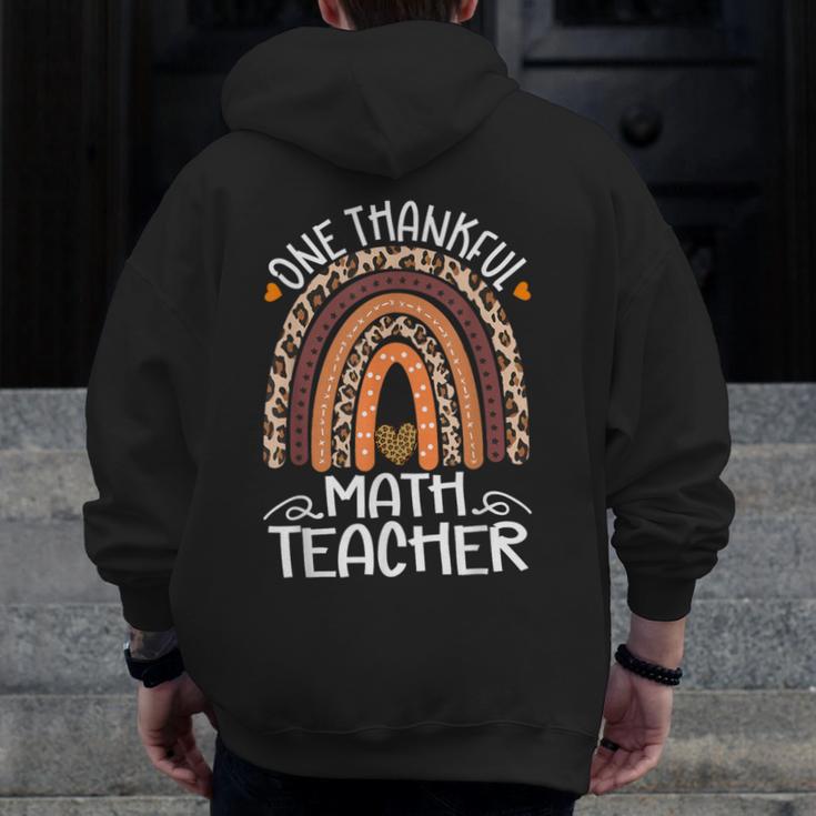 One Thankful Math Teacher Leopard Rainbow Thanksgiving Men Zip Up Hoodie Back Print, funny design