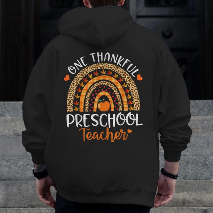 One Thankful Preschool Teacher Thanksgiving Rainbow Men Zip Up Hoodie Back Print, funny design One Thankful Preschool Teacher Thanksgiving Rainbow Men Zip Up Hoodie Back Print, funny design