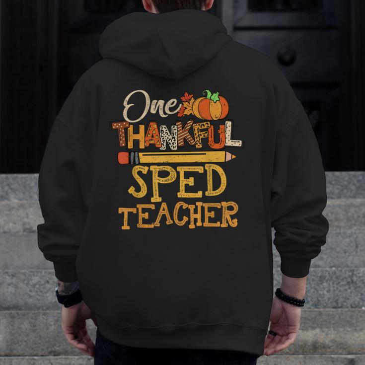 One Thankful Sped Teacher Cute Thanksgiving Women Men Zip Up Hoodie Back Print, funny design