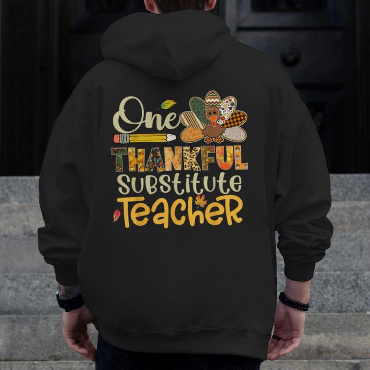 One Thankful Substitute Teacher Turkey Leopard Thanksgiving For Men Women Men Zip Up Hoodie Back Print, funny design