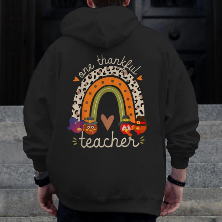 One Thankful Teacher Thanksgiving Turkey Rainbow Fall Men Zip Up Hoodie Back Print, funny design One Thankful Teacher Thanksgiving Turkey Rainbow Fall Men Zip Up Hoodie Back Print, funny design