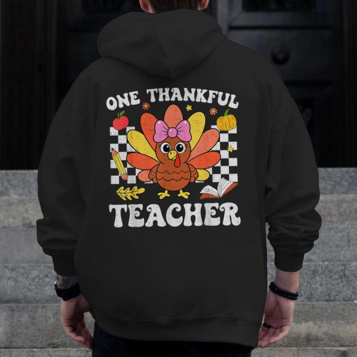 One Thankful Teacher Turkey Thanksgiving Teaching Men Zip Up Hoodie Back Print, funny design One Thankful Teacher Turkey Thanksgiving Teaching Men Zip Up Hoodie Back Print, funny design