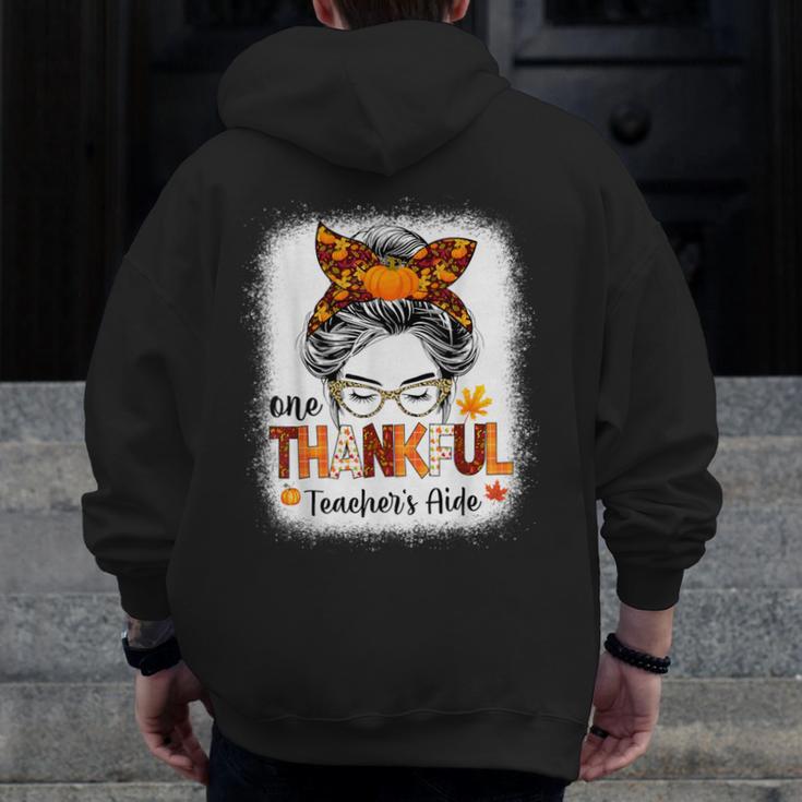 One Thankful Teacher's Aide Messy Bun Thanksgiving Fall Men Zip Up Hoodie Back Print, funny design One Thankful Teacher's Aide Messy Bun Thanksgiving Fall Men Zip Up Hoodie Back Print, funny design