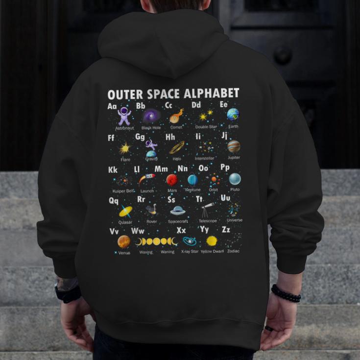 Outer Space Alphabet Kindergarten Teachers 1st Day Of School Men Zip Up Hoodie Back Print, funny design