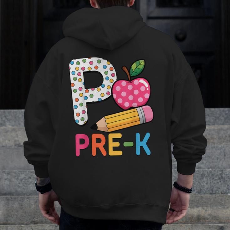 P Is For Pre K Teacher Student Pencil Apple Back To School Men Zip Up Hoodie Back Print, funny design P Is For Pre K Teacher Student Pencil Apple Back To School Men Zip Up Hoodie Back Print, funny design