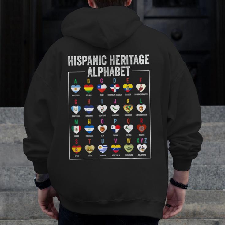 Hispanic Flags Alphabet Hearts Latin Heritage For Teacher Men Zip Up Hoodie Back Print, funny design Hispanic Flags Alphabet Hearts Latin Heritage For Teacher Men Zip Up Hoodie Back Print, funny design