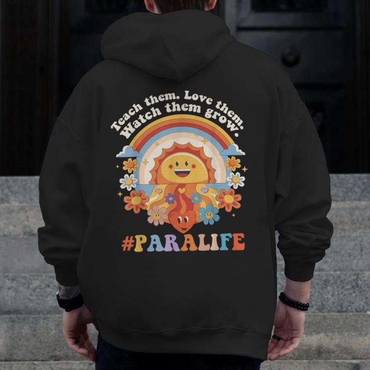 Paraprofessional Para Life Sun Flower Teacher Back To School Men Zip Up Hoodie Back Print, funny design