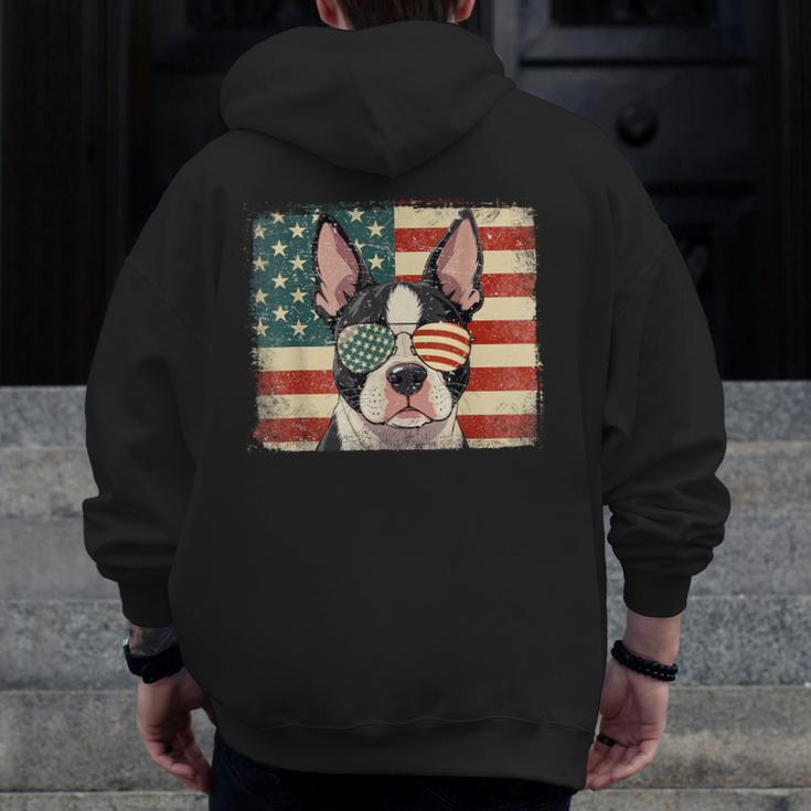 Patriotic Boston Terrier Dog Lover USA Flag 4th Of July For Men Women Kids Men Zip Up Hoodie Back Print, Patriotic Boston Terrier Gifts, Boston Terrier 4th Of July Gifts, funny design