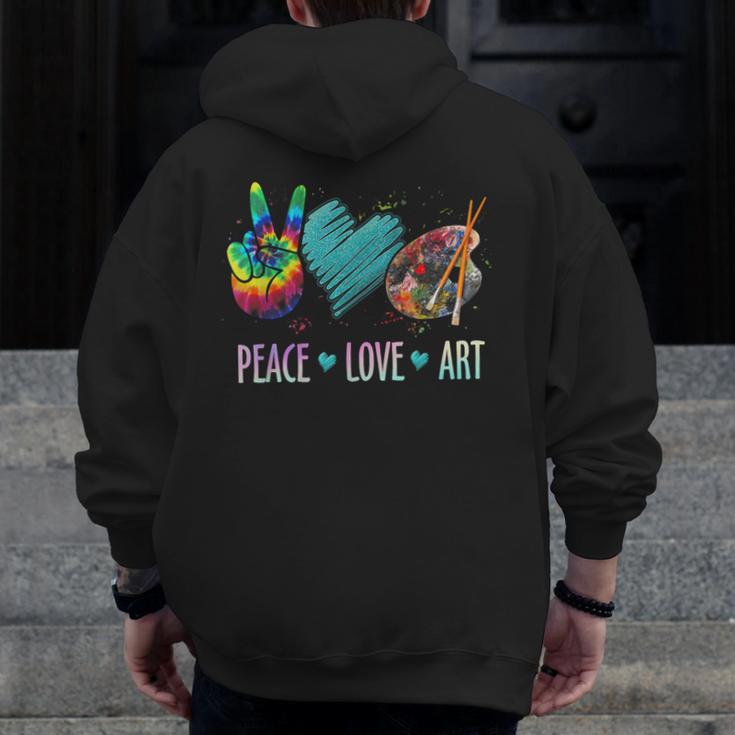 Peace Love Art Painting Palette Art Teacher Men Zip Up Hoodie Back Print, funny design