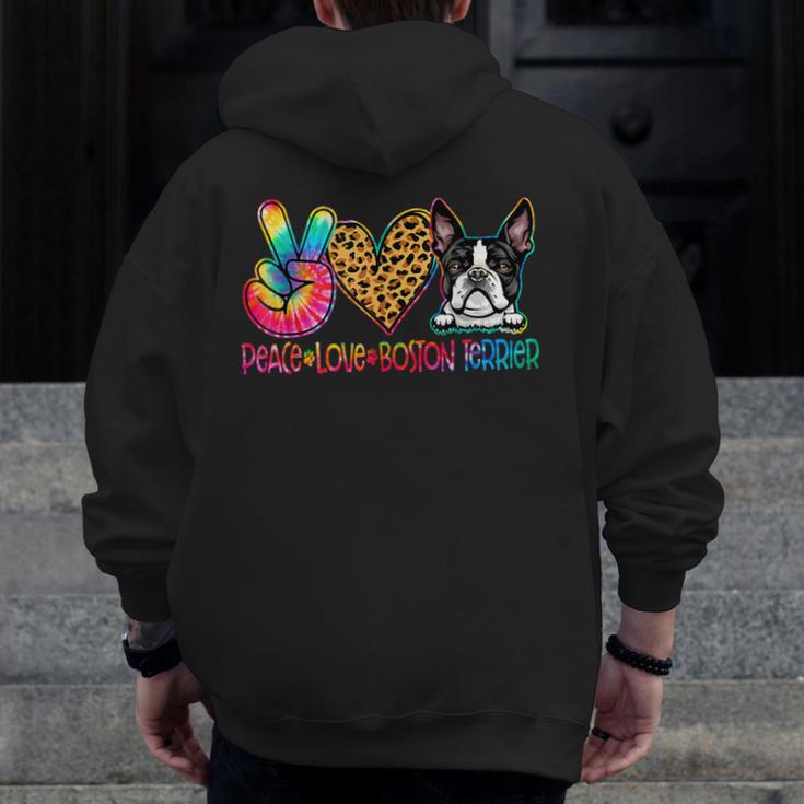 Peace Love Boston Terrier Tie Dye Dog Lover For Men Women Girls Kids Men Zip Up Hoodie Back Print, funny design