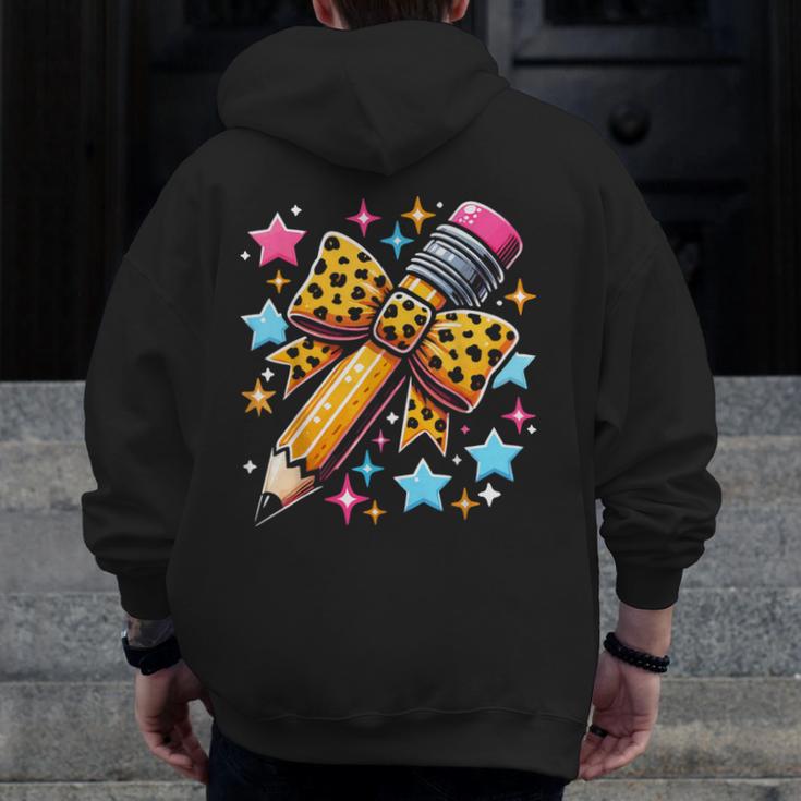 Pencil Leopard Coquette Bow Teacher Life Back To School Men Zip Up Hoodie Back Print, funny design