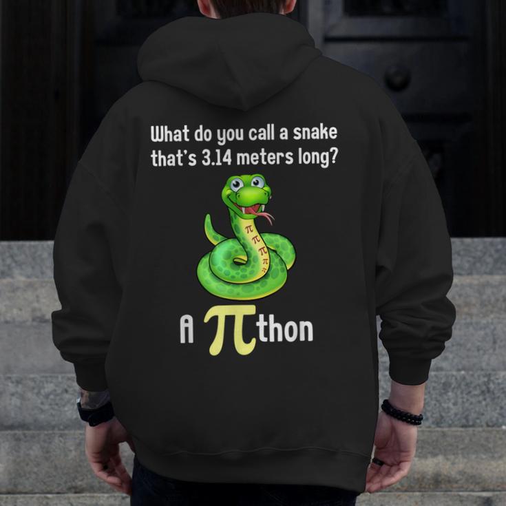 Pi Day Puns Pithon Math Teacher Jokes Women Men Kids Men Zip Up Hoodie Back Print, funny design