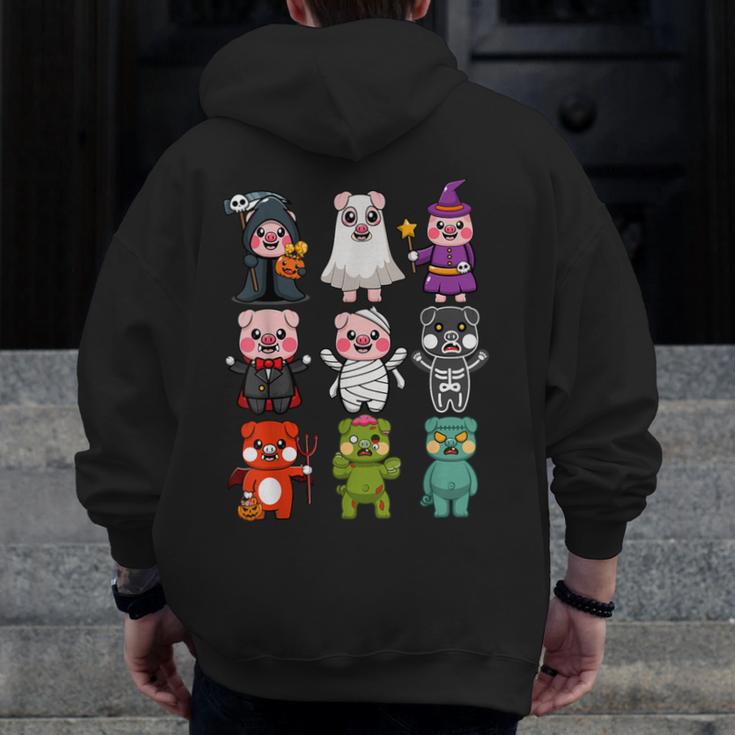 Pig Spooky Ghost Witch Boo-Jee Horror Pumpkin Pig Halloween Men Zip Up Hoodie Back Print, funny design