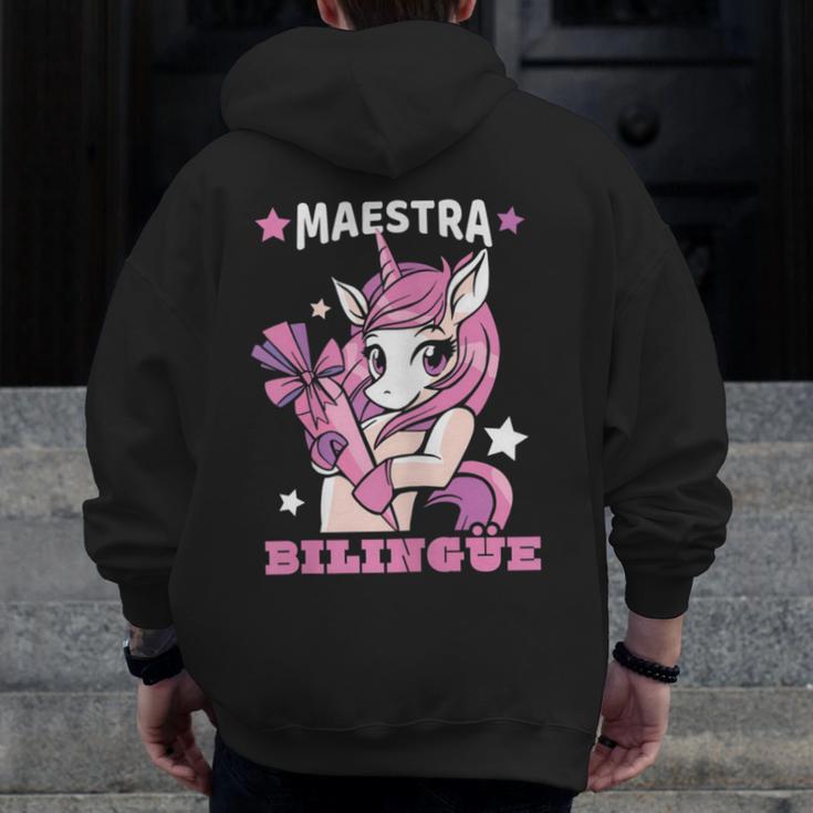 Pink Unicorn Spanish Teacher Regalos Para Bilingue Teacher Men Zip Up Hoodie Back Print, funny design Pink Unicorn Spanish Teacher Regalos Para Bilingue Teacher Men Zip Up Hoodie Back Print, funny design