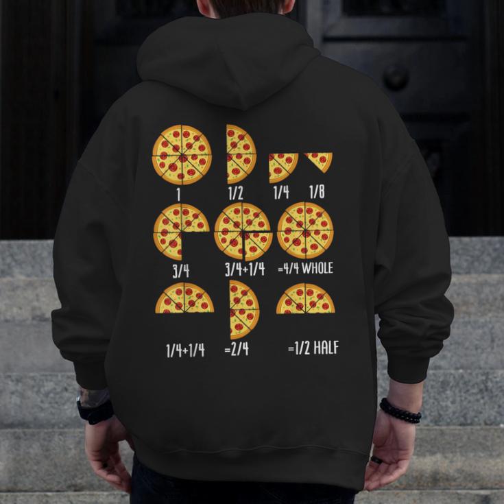 Pizza Slice Fraction Math Teacher Back To School Educational Men Zip Up Hoodie Back Print, funny design