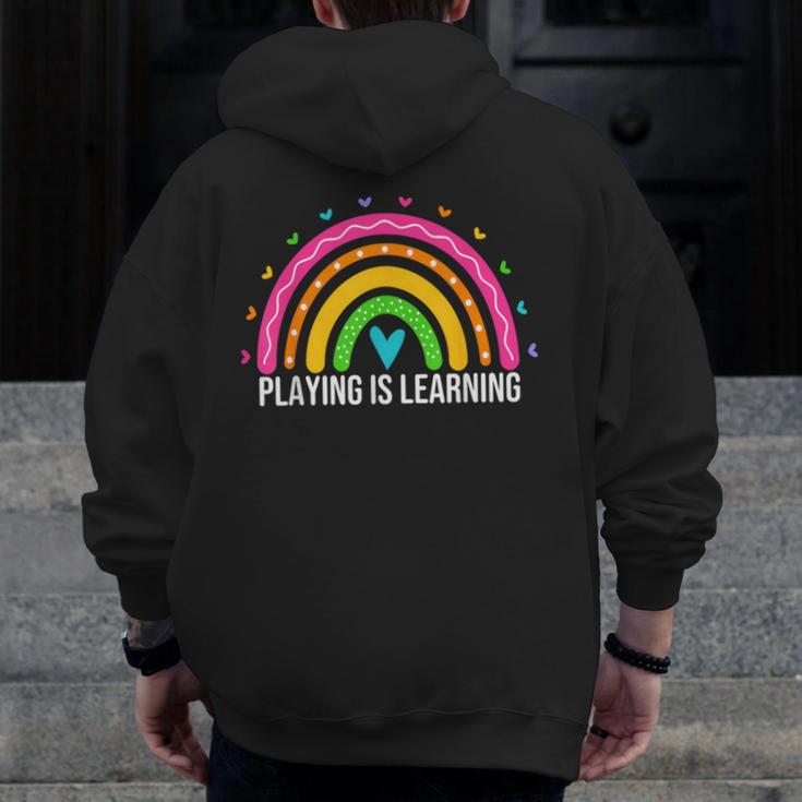 Playing Is Learning Early Childhood Education ECE Teacher Men Zip Up Hoodie Back Print, funny design Playing Is Learning Early Childhood Education ECE Teacher Men Zip Up Hoodie Back Print, funny design