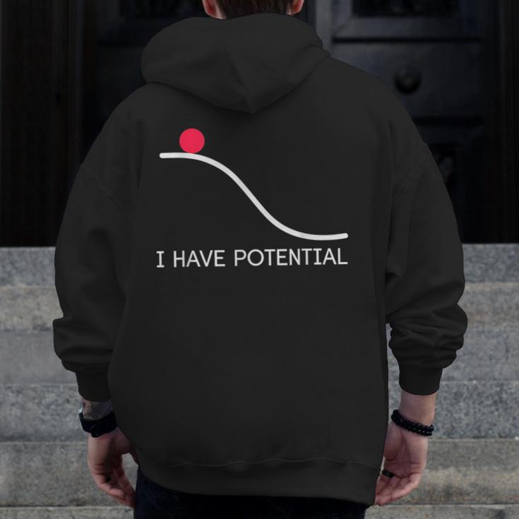 I Have Potential Energy Physics Science Teachers Men Zip Up Hoodie Back Print, Science Teacher Gifts, funny design