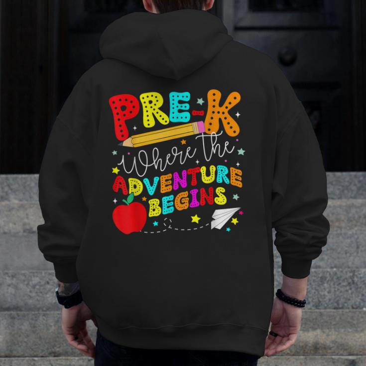 Pre-k Where The Adventure Begins First Day Of Prek Teacher Men Zip Up Hoodie Back Print, funny design Pre-k Where The Adventure Begins First Day Of Prek Teacher Men Zip Up Hoodie Back Print, funny design