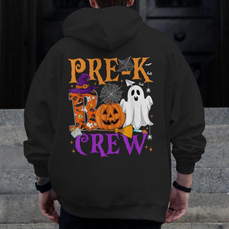 Pre-K Boo Crew Teacher Student Halloween Costume Men Zip Up Hoodie Back Print, funny design
