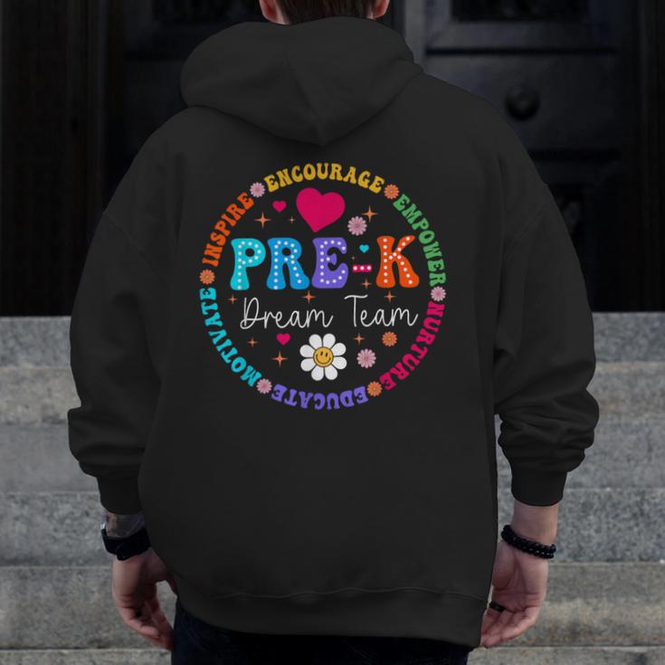 Pre K Dream Team Back To School Boys First Day Teacher Men Zip Up Hoodie Back Print, funny design