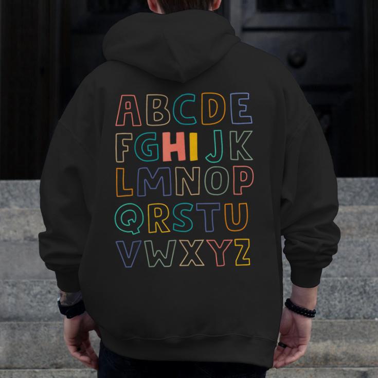 Pre K Kindergarten Hi Alphabet Back To School Teachers Men Women Girls Kids Men Zip Up Hoodie Back Print, funny design