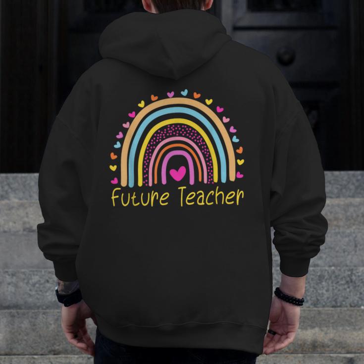 Pre-K Preschool Kindergarten Future Teacher Rainbow Men Zip Up Hoodie Back Print, Future Teacher Gifts, funny design