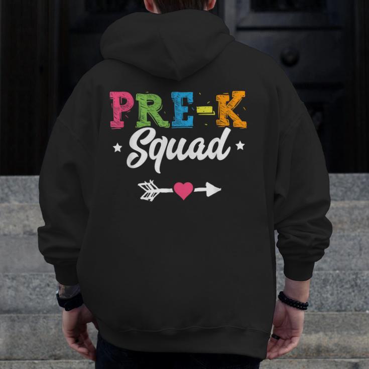 Pre-K Squad Teacher Student Kids Preschool Back To School Men Zip Up Hoodie Back Print, funny design