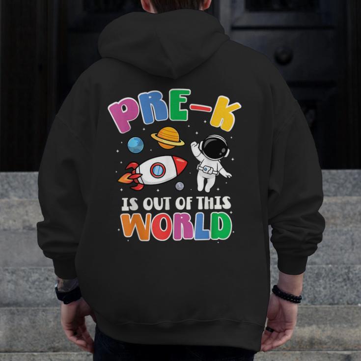 Pre-K Student Teacher Astronaut Space Back To School Men Zip Up Hoodie Back Print, funny design