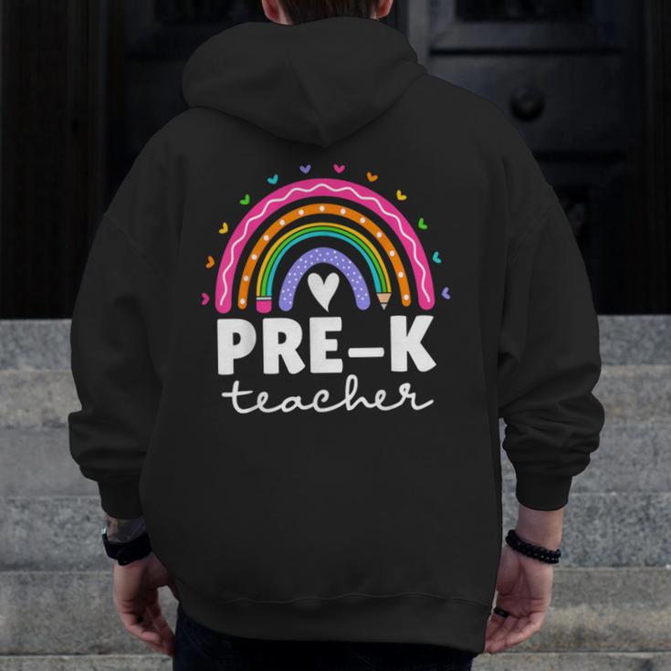 Pre-K Teacher Cute Pre Kindergarten For Teachers Rainbow For Men Women Kids Men Zip Up Hoodie Back Print, funny design Pre-K Teacher Cute Pre Kindergarten For Teachers Rainbow For Men Women Kids Men Zip Up Hoodie Back Print, funny design