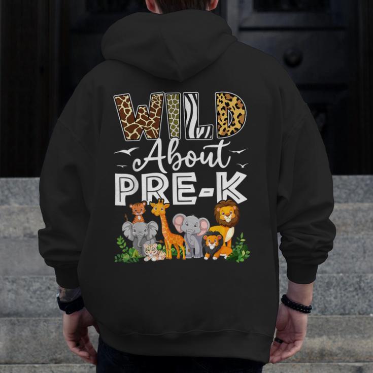 Pre-k Teacher Kids Back To School Wild About Pre-k Men Zip Up Hoodie Back Print, funny design
