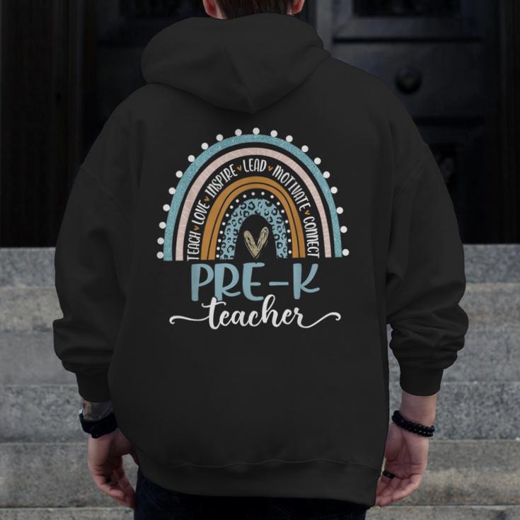 Pre-K Teacher Leopard Boho Rainbow Back To School Men Zip Up Hoodie Back Print, funny design Pre-K Teacher Leopard Boho Rainbow Back To School Men Zip Up Hoodie Back Print, funny design