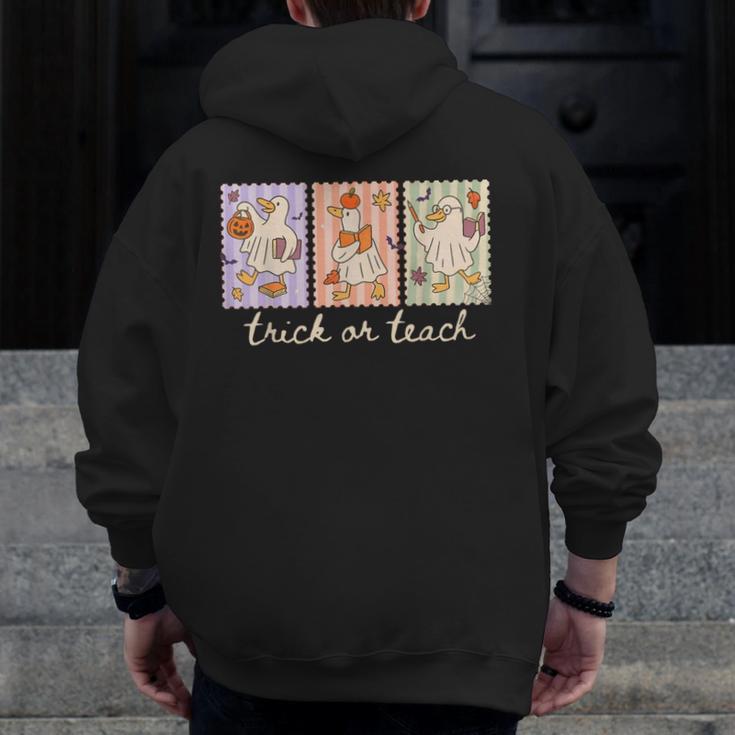 Preppy Goose Teacher Trick Or Teach Halloween Teacher Goose Men Zip Up Hoodie Back Print, funny design Preppy Goose Teacher Trick Or Teach Halloween Teacher Goose Men Zip Up Hoodie Back Print, funny design