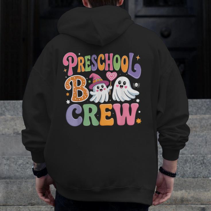 Preschool Boo Crew Preschool Teacher Student Halloween Men Zip Up Hoodie Back Print, funny design