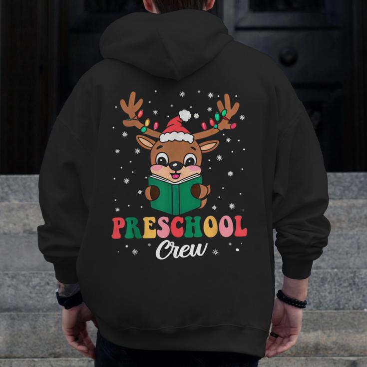 Preschool Crew Xmas Reindeer Teacher Student Christmas Men Zip Up Hoodie Back Print, funny design