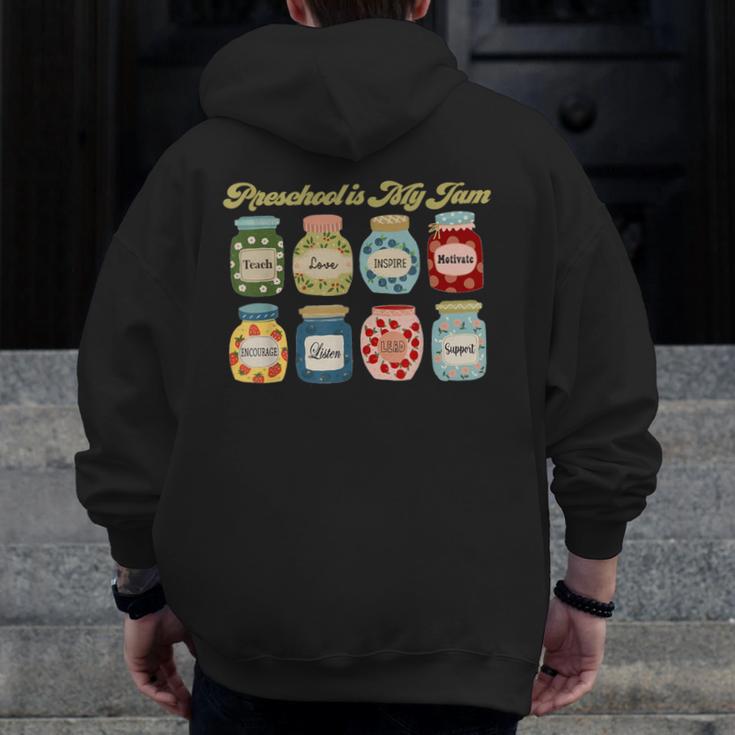 Preschool Is My Jam Retro Preschool Teacher Back To School Men Zip Up Hoodie Back Print, funny design Preschool Is My Jam Retro Preschool Teacher Back To School Men Zip Up Hoodie Back Print, funny design