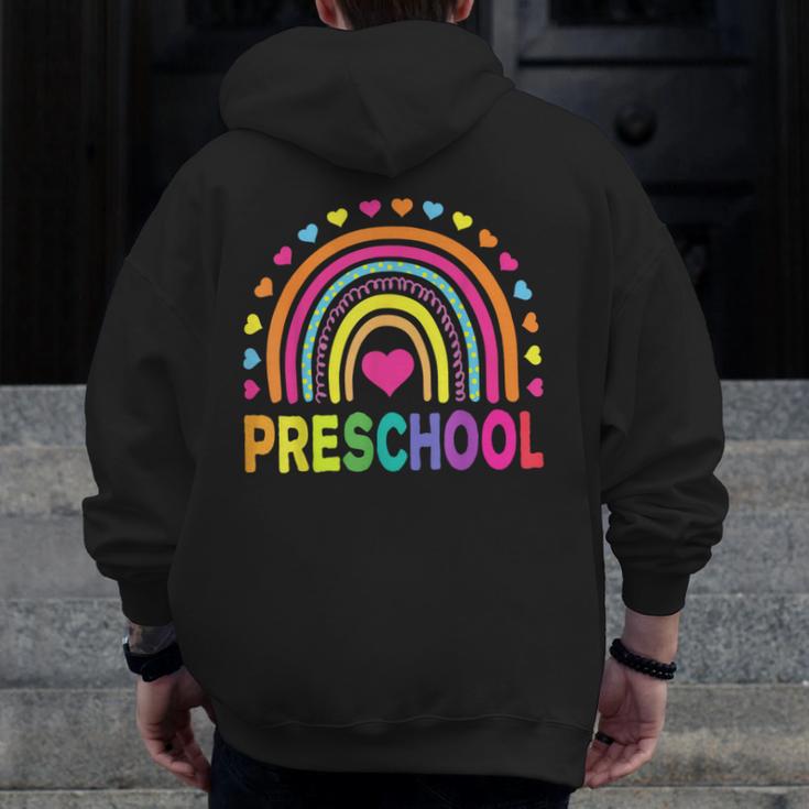 Preschool Rainbow Girls Boys Kids Teacher Back To School Men Zip Up Hoodie Back Print, funny design