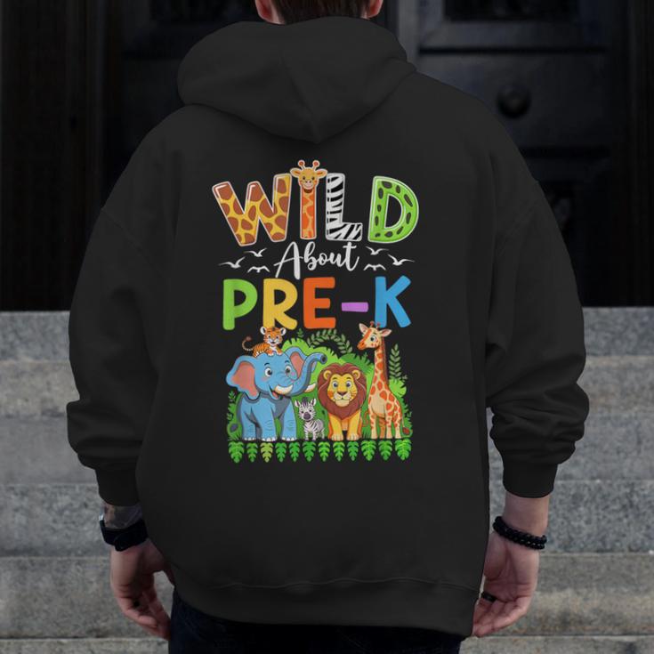Preschool Teacher Kids Back To School Wild About Pre-K Men Zip Up Hoodie Back Print, funny design