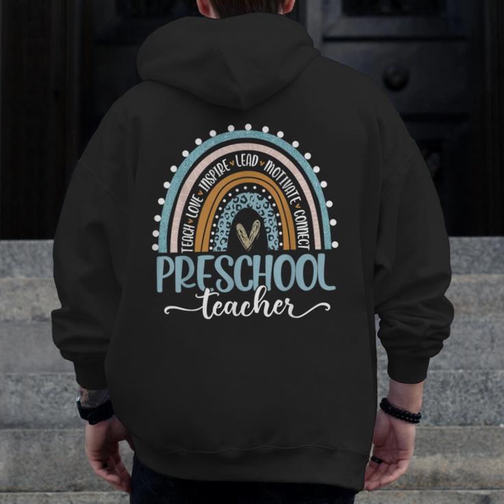 Preschool Teacher Leopard Boho Rainbow Back To School Men Zip Up Hoodie Back Print, funny design