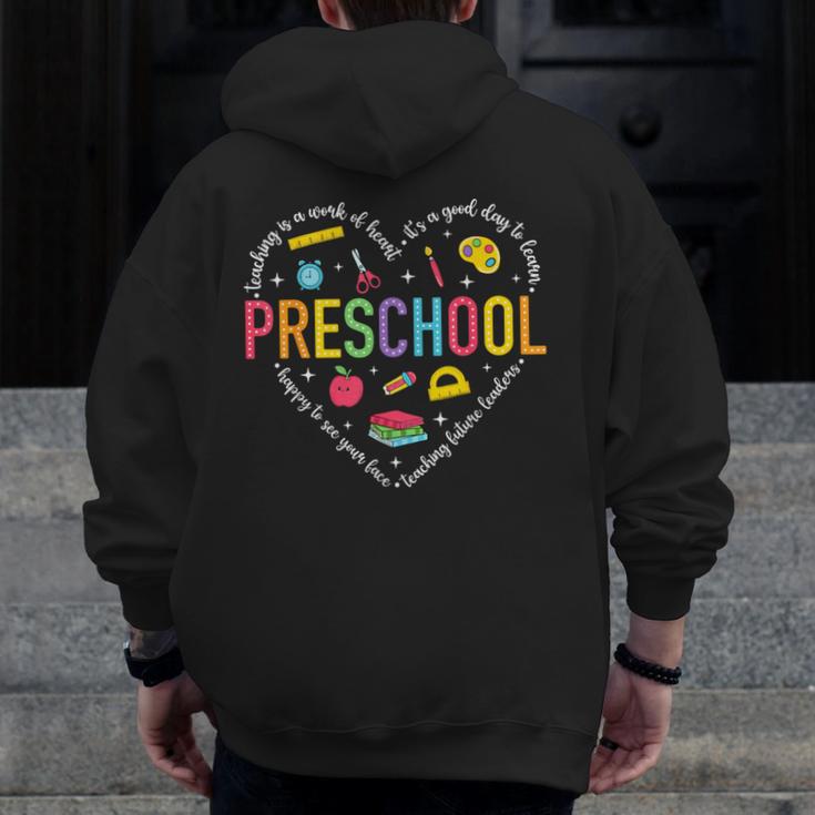 Preschool Teacher Pre-K Heart First Day Of Preschool Kids Men Zip Up Hoodie Back Print, funny design