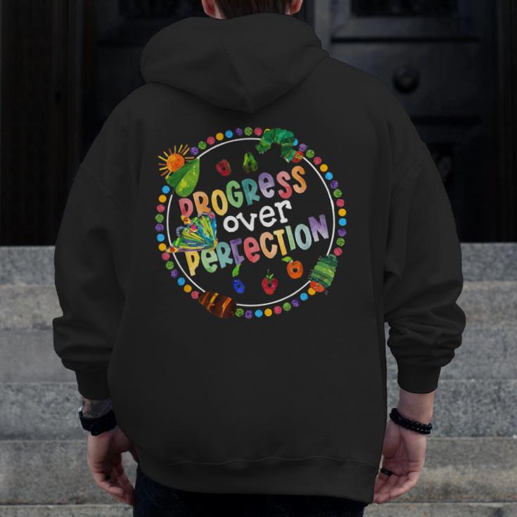 Progress Over Perfection Caterpillar Back To School Teacher Men Zip Up Hoodie Back Print, funny design Progress Over Perfection Caterpillar Back To School Teacher Men Zip Up Hoodie Back Print, funny design