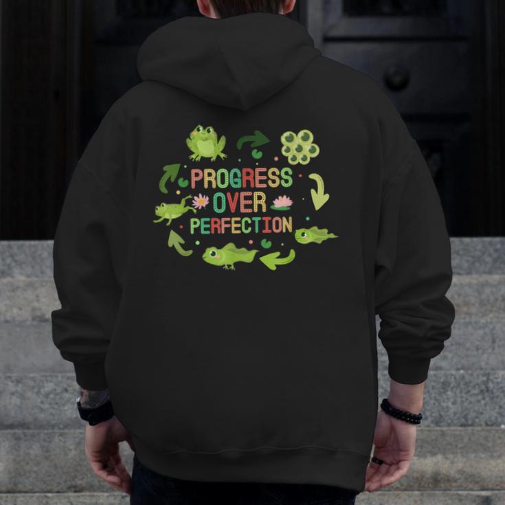Progress Over Perfection Frog Back To School Teacher Men Zip Up Hoodie Back Print, funny design Progress Over Perfection Frog Back To School Teacher Men Zip Up Hoodie Back Print, funny design