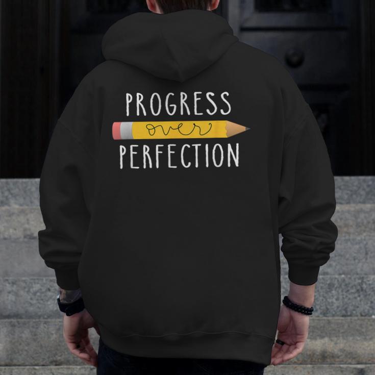 Progress Over Perfection Motivational Teacher Tee Men Zip Up Hoodie Back Print, funny design Progress Over Perfection Motivational Teacher Tee Men Zip Up Hoodie Back Print, funny design