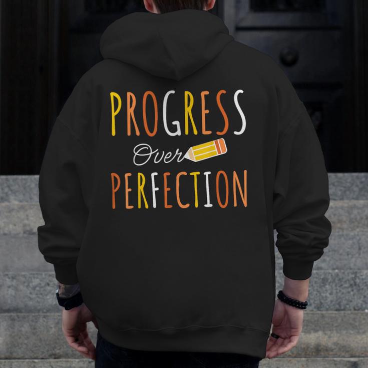Progress Over Perfection Teacher Pencil Back-To-School Men Zip Up Hoodie Back Print, funny design Progress Over Perfection Teacher Pencil Back-To-School Men Zip Up Hoodie Back Print, funny design