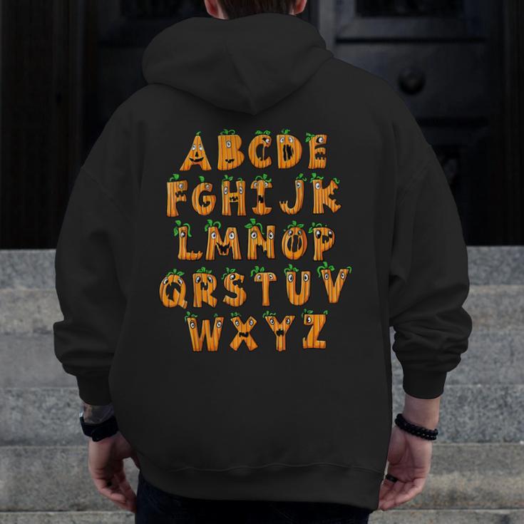 Pumpkin ABC Halloween Alphabet Costume School Teacher Kids Men Zip Up Hoodie Back Print, funny design