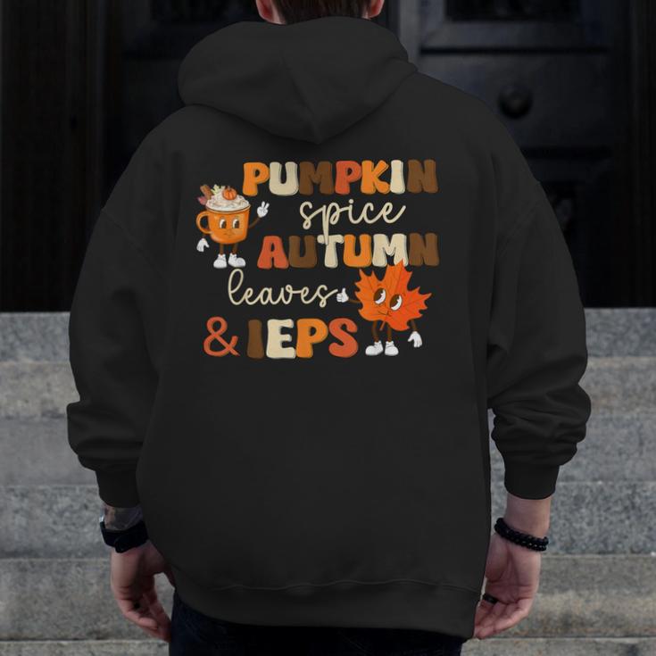 Pumpkin Spice Autumn Leaves IEPS Sped Teacher Fall Men Zip Up Hoodie Back Print, funny design