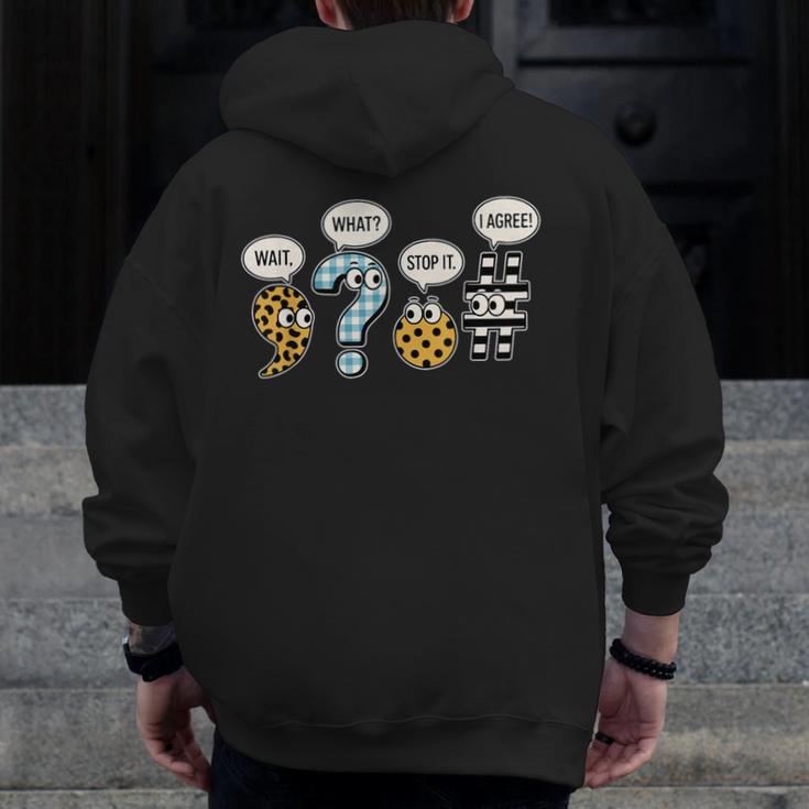 Punctuation English Grammar Teacher Back To School Men Zip Up Hoodie Back Print, English Teacher Gifts, funny design