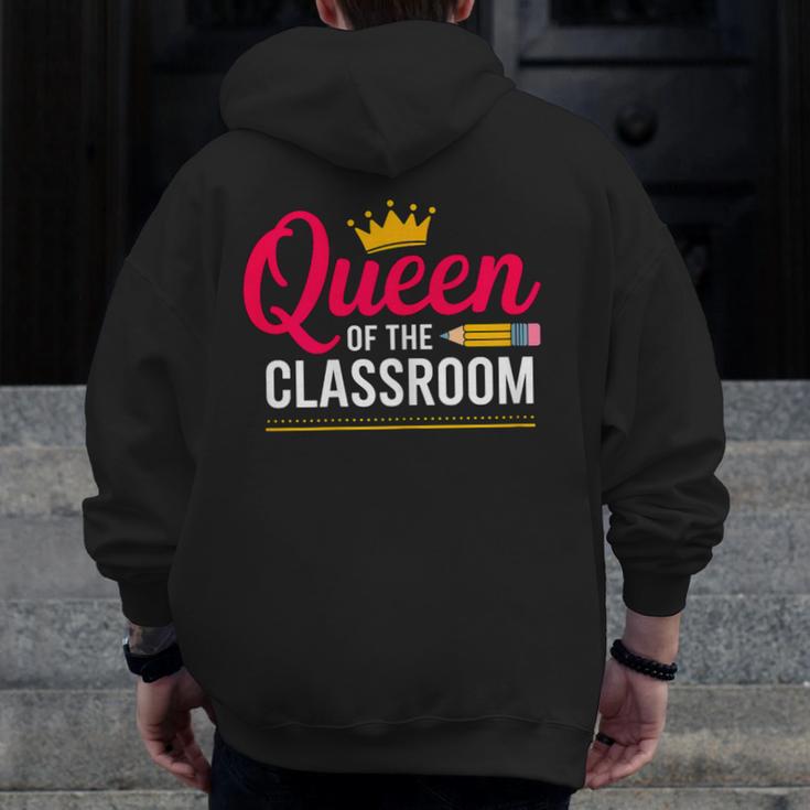 Queen Of The Classroom Teacher Men Zip Up Hoodie Back Print, funny design