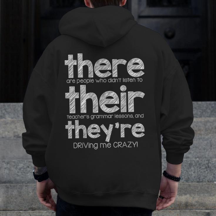 There Their They'Re English Grammar Teacher Humor Men Zip Up Hoodie Back Print, English Teacher Gifts, funny design
